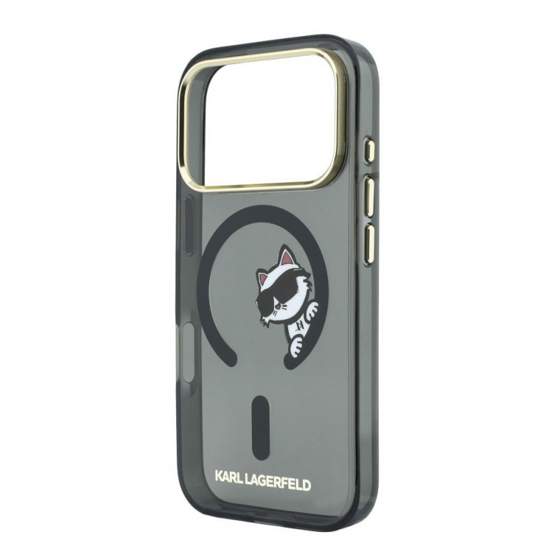 Karl Lagerfeld HC MagSafe IML Peekaboo Print & Metal Frame dėklas, skirtas Apple iPhone 18 Pro, juodas