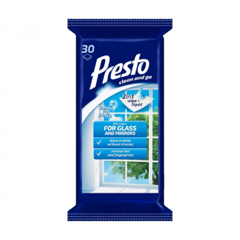 Presto šlapiosios servetėlės stiklo paviršiams, 30 vnt.