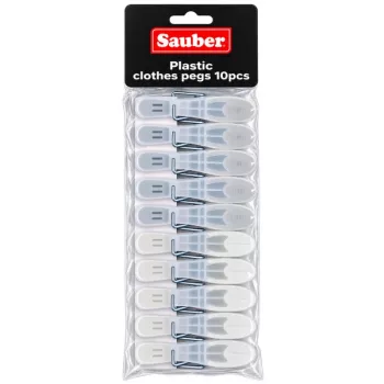Sauber plastikiniai skalbinių kabliukai, 10 vnt., žalia/geltona/pilka