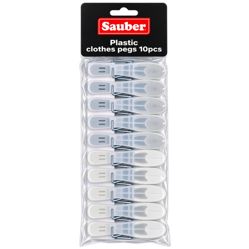 Sauber plastikiniai skalbinių kabliukai, 10 vnt., žalia/geltona/pilka
