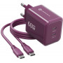 Forcell F-Energy GaN III VT-60 60 W PD QC 4.0+ sieninis įkroviklis su 2x USB-C, bordinės spalvos, + USB-C kabelis