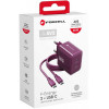 Forcell F-Energy GaN III VT-60 60 W PD QC 4.0+ sieninis įkroviklis su 2x USB-C, bordinės spalvos, + USB-C kabelis