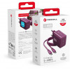 Forcell F-Energy GaN III VT-60 60 W PD QC 4.0+ sieninis įkroviklis su 2x USB-C, bordinės spalvos, + USB-C kabelis