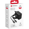 Forcell F-Energy GaN III VT-60 60W PD QC 4.0+ 2x USB-C juodas sieninis įkroviklis + USB-C kabelis