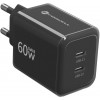 Forcell F-Energy GaN III VT-60 60W PD QC 4.0+ 2x USB-C juodas sieninis įkroviklis + USB-C kabelis