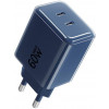 Forcell F-Energy GaN III VT-60 60 W PD QC 4.0+ sieninis įkroviklis su 2x USB-C, tamsiai mėlynas + USB-C kabelis