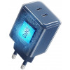 Forcell F-Energy GaN III VT-60 60 W PD QC 4.0+ sieninis įkroviklis su 2x USB-C, tamsiai mėlynas + USB-C kabelis