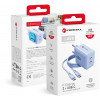 Forcell F-Energy GaN III VT-60 60 W PD QC 4.0+ sieninis įkroviklis su 2x USB-C, mėlynas + USB-C kabelis