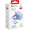 Forcell F-Energy GaN III VT-60 60 W PD QC 4.0+ sieninis įkroviklis su 2x USB-C, mėlynas + USB-C kabelis