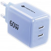 Forcell F-Energy GaN III VT-60 60 W PD QC 4.0+ sieninis įkroviklis su 2x USB-C, mėlynas + USB-C kabelis