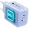 Forcell F-Energy GaN III VT-60 60 W PD QC 4.0+ sieninis įkroviklis su 2x USB-C, mėlynas + USB-C kabelis