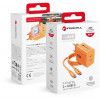 Forcell F-Energy GaN III VT-60 60W PD QC 4.0+ 2x USB-C sieninis įkroviklis oranžinis + USB-C kabelis