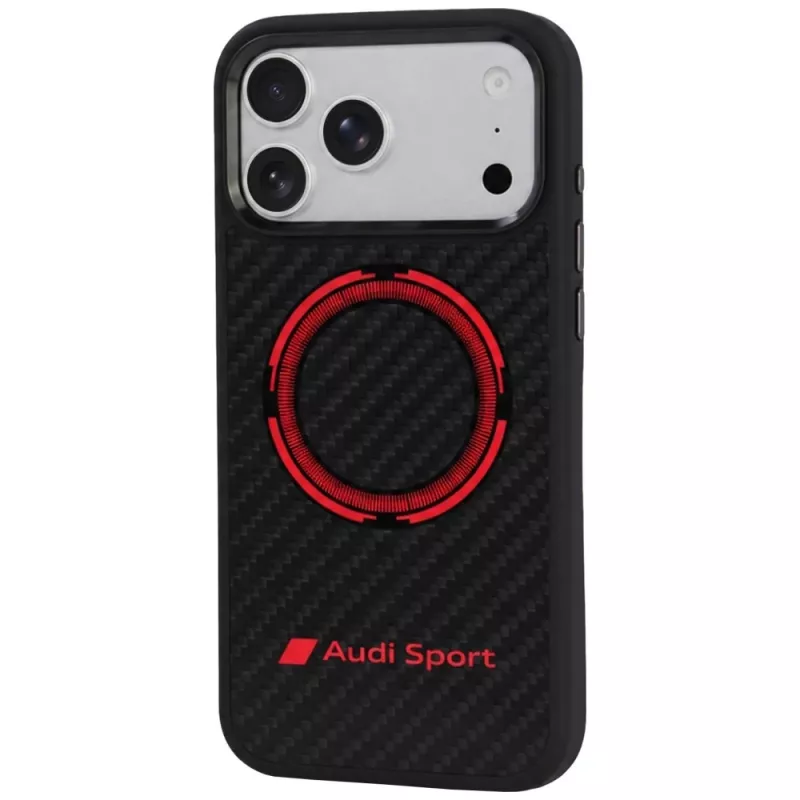 Audi RSQ Carbon Fiber Sport Red Circle MagSafe dėklas iPhone 18 Pro Max / 17 Pro Max, juodas