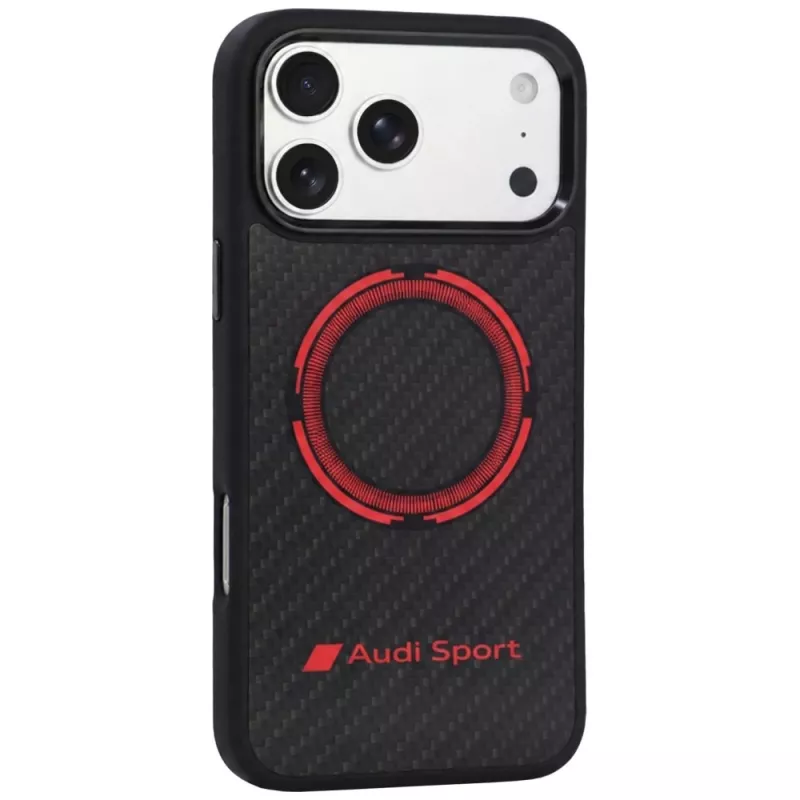 Audi RSQ Carbon Fiber Sport Red Circle MagSafe dėklas iPhone 18 Pro Max / 17 Pro Max, juodas