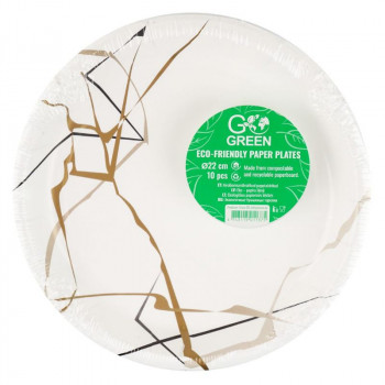 Gogreen Go Green ekologiškos popierinės lėkštės Marble Ø22 cm, 10 vnt.