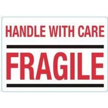 rillprint įspėjamieji lipdukai HANDLE WITH CARE / FRAGILE, su nuolatiniais klijais, balti/raudoni