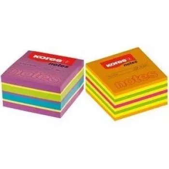 Kores lipnių lapelių kubas, 75 x 75 mm, neoninių spalvų, 5 spalvos, 450 lapelių