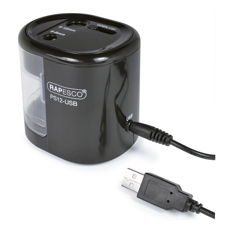 RAPESCO® elektrinis pieštukų drožtukas, juodas/permatomas