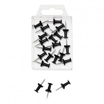WEDO smeigtukai skelbimų lentai, juodi, 20 vnt., smeigtuko ilgis 12 mm, galvutės skersmuo 10 mm, permatomoje dėžutėje (54 101)