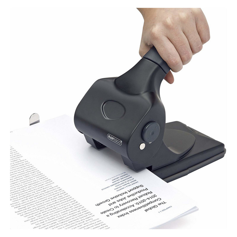 Rapesco ALU 65 dokumentų kiaurymų perforatorius, juodas