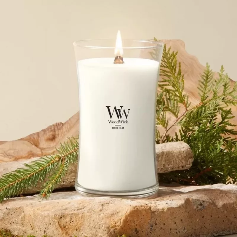 WoodWick White Teak žvakė, didelė, 610 g