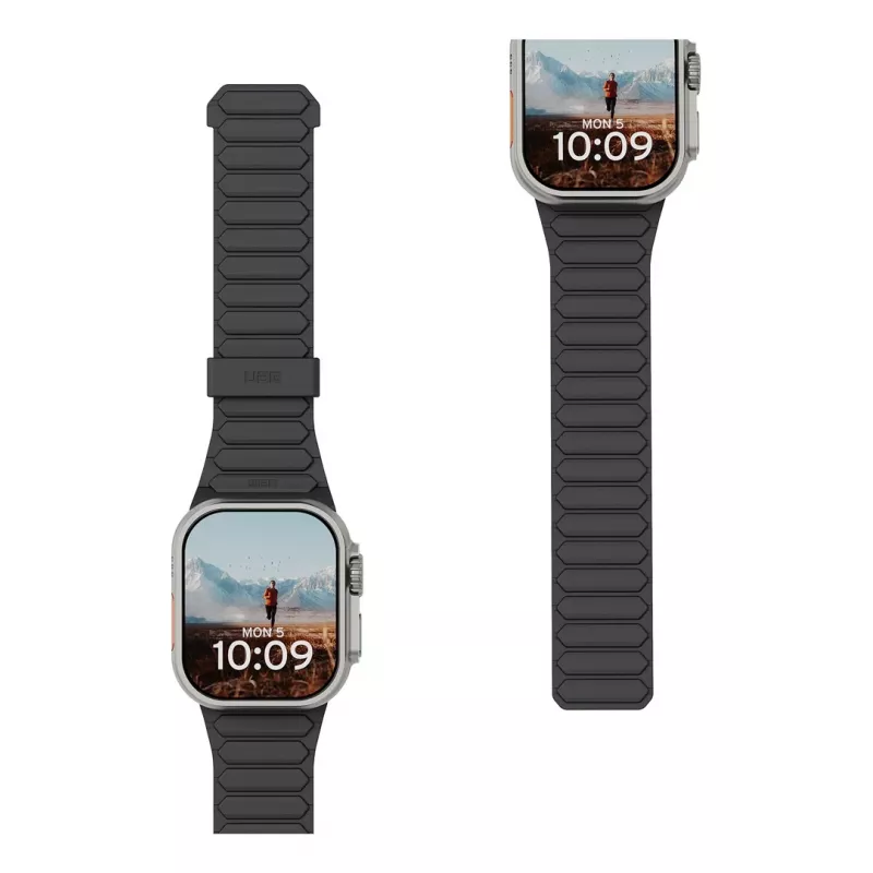 Urban Armor Gear UAG Pathfinder – silikoninė dvipusė magnetinė apyrankė Apple Watch 4–6 serijos ir SE 1–3, 44mm / 7–9 serijos, 45mm / 10–11 serijos, 46mm / Ultra 1–3, 49mm (pelenų/lavos)