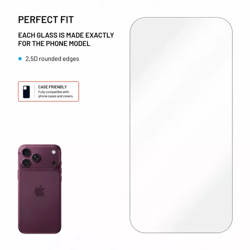 Fixed 2.5D grūdinto stiklo ekrano apsauga su aplikatoriumi nuo dulkių, skirta Apple iPhone 18 Pro Max, 2 vnt.