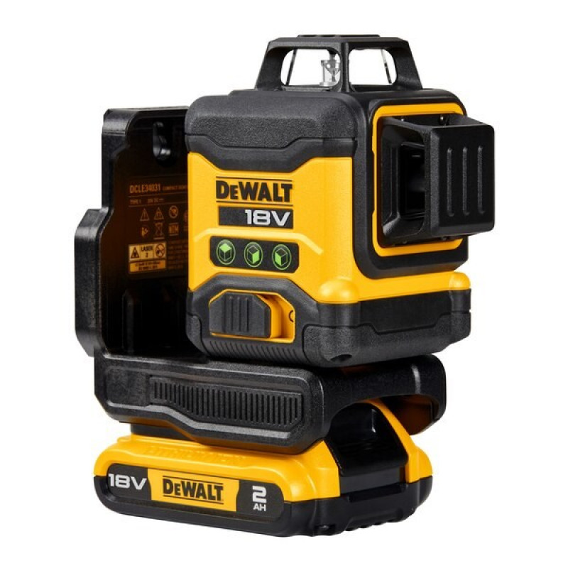 DeWalt DCLE34031D1-QW 3x360° kryžminio linijinio lazerio nivelyras, žalias, 40 m, 18 V, 2 Ah akumuliatorius, TSTAK dėklas
