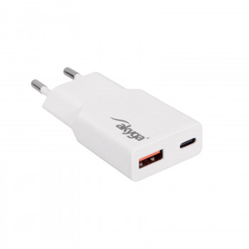 Sieninis įkroviklis Akyga AK-CH-27 30W USB-C USB-A PD GaN 5-20V / 1.5-3A baltas