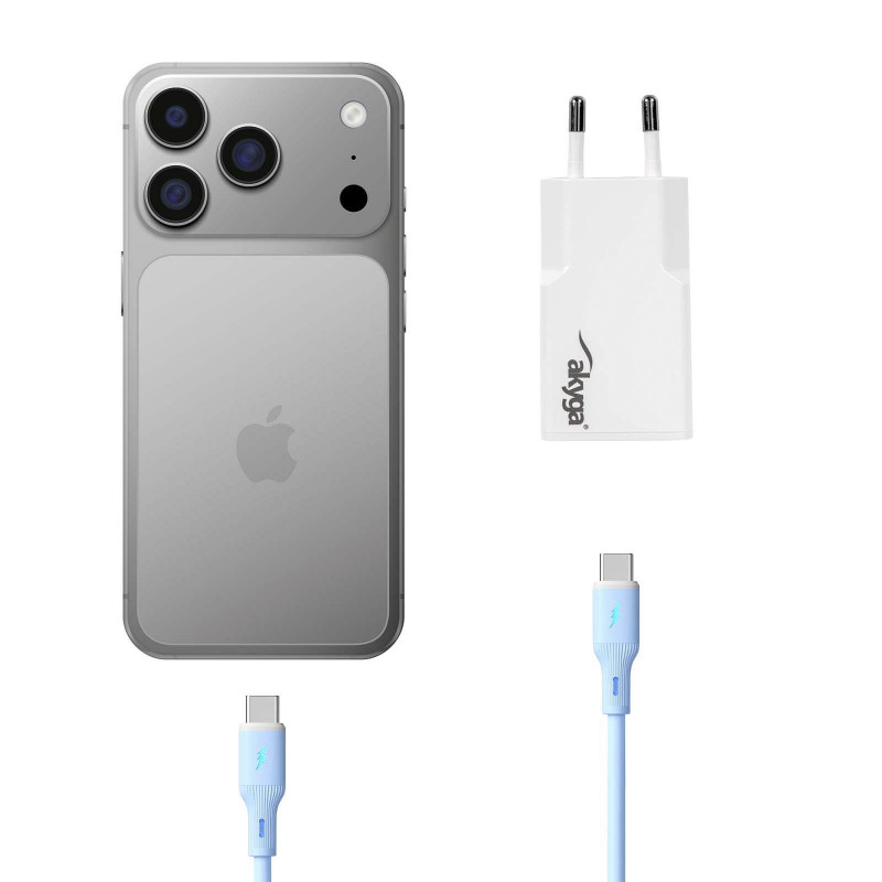 Sieninis įkroviklis Akyga AK-CH-27 30W USB-C USB-A PD GaN 5-20V / 1.5-3A baltas