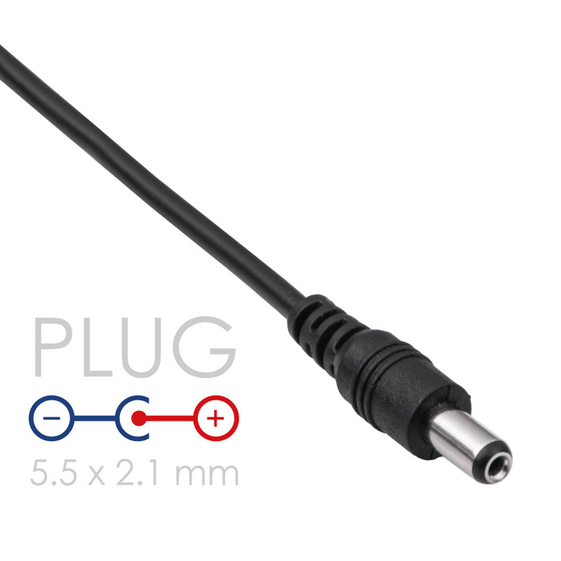 Akyga AK-DC-01 maitinimo kabelis USB-A kištukas – DC 5,5 x 2,1 mm kištukas, 0,8 m, juodas