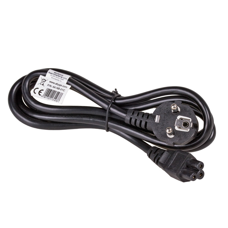 Akyga AK-NB-01C nešiojamojo kompiuterio maitinimo kabelis CEE 7/7 – IEC C5, varis 3x0,75 mm², 1,5 m, juodas