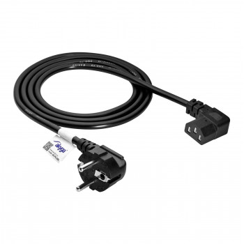 Akyga AK-PC-02C maitinimo kabelis CEE 7/7 – IEC C13 90° kampu, varis 3x0,75 mm², 1,5 m, juodas