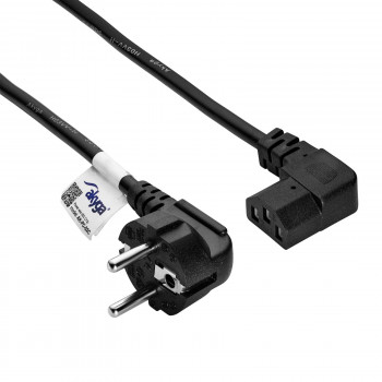 Akyga AK-PC-02C maitinimo kabelis CEE 7/7 – IEC C13 90° kampu, varis 3x0,75 mm², 1,5 m, juodas