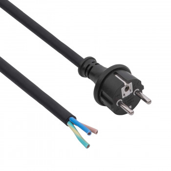 Akyga AK-OT-02S CEE 7/7 guminis maitinimo kabelis su atviru galu, H05RR-F 3x 1,5 mm², 1,8 m, juodas
