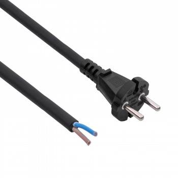 Akyga AK-OT-05S CEE 7/17 guminis maitinimo kabelis su atviru galu, H05RR-F 2x 1,5 mm², 3 m, juodas