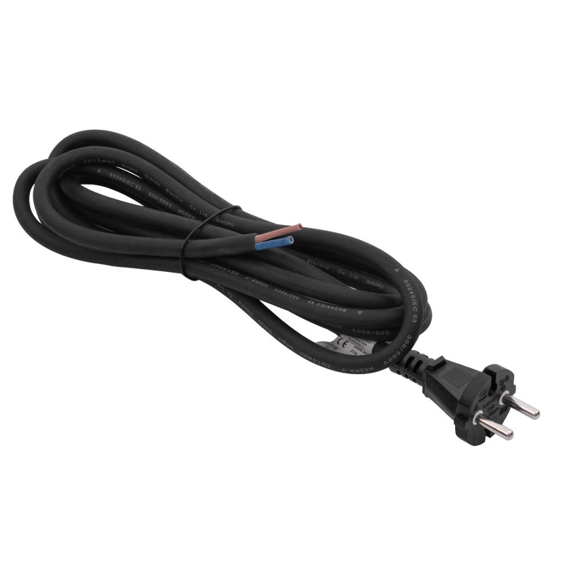 Akyga AK-OT-05S CEE 7/17 guminis maitinimo kabelis su atviru galu, H05RR-F 2x 1,5 mm², 3 m, juodas