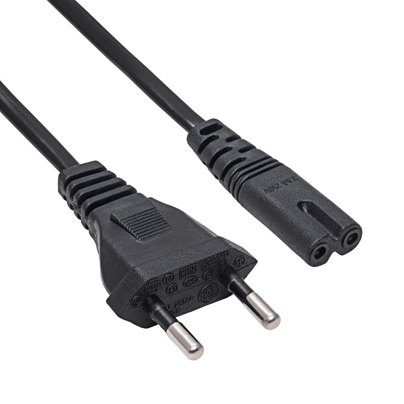 Akyga AK-RD-04A maitinimo kabelis CEE 7/16 (Europlug) – IEC C7 (aštuoniukė), CCA 2 x 0,5 mm², 0,5 m, juodas