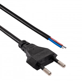Akyga AK-OT-04A maitinimo kabelis su atviru galu CEE 7/16 (Europlug), varis 2 x 0,5 mm², 1,5 m, juodas