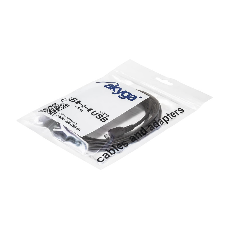 Akyga AK-USB-01 USB 2.0 kabelis USB-A (M) į Micro USB-B (M), 1,8 m, juodas