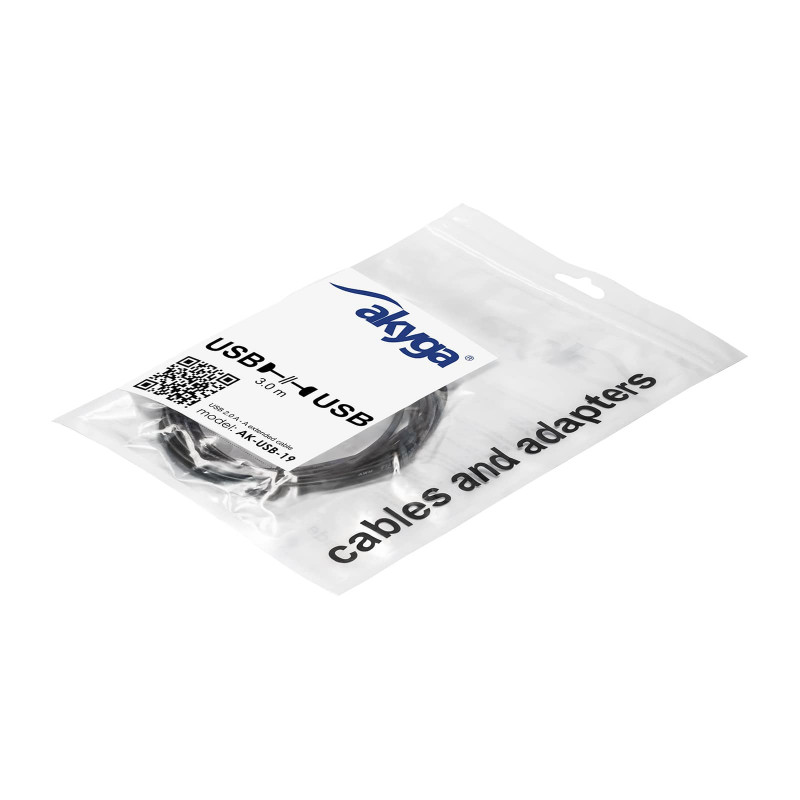 Akyga AK-USB-19 USB 2.0 prailginimo kabelis USB-A (M) į USB-A (F), 3 m, juodas