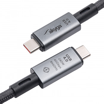 Akyga AK-USB-45 USB-C – USB-C pintas kabelis, USB4, 40 Gbps, 240 W, 1 m, pilkas