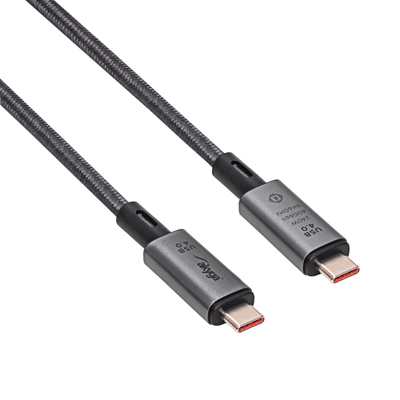 Akyga AK-USB-45 USB-C – USB-C pintas kabelis, USB4, 40 Gbps, 240 W, 1 m, pilkas