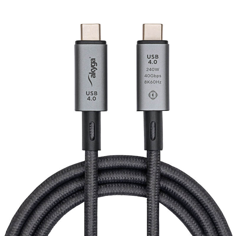 Akyga AK-USB-45 USB-C – USB-C pintas kabelis, USB4, 40 Gbps, 240 W, 1 m, pilkas