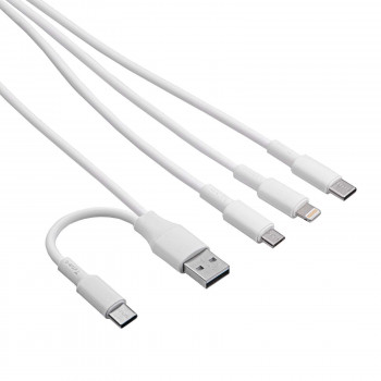 Akyga AK-USB-52 įkrovimo kabelis USB-A + USB-C – USB-C + Lightning + micro USB, 10 W, 1,2 m, baltas