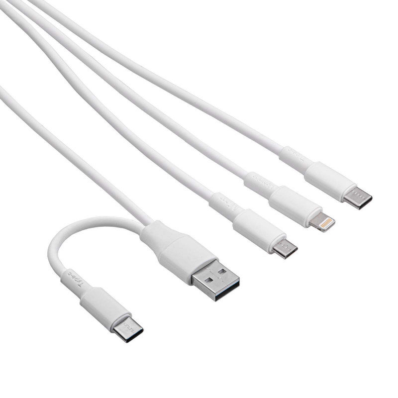 Akyga AK-USB-52 įkrovimo kabelis USB-A + USB-C – USB-C + Lightning + micro USB, 10 W, 1,2 m, baltas