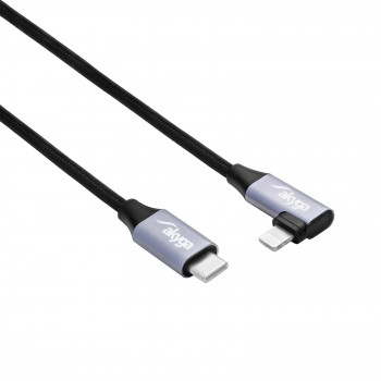 Akyga AK-USB-56 USB-C – Lightning pintas kabelis su kampiniu kištuku, USB 2.0, 30 W, 1 m, juodas