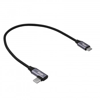 Akyga AK-USB-53 USB-C – USB-C pintas kabelis su kampiniu kištuku, USB 2.0, 60 W, 0,3 m, juodas