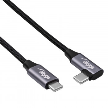 Akyga AK-USB-53 USB-C – USB-C pintas kabelis su kampiniu kištuku, USB 2.0, 60 W, 0,3 m, juodas