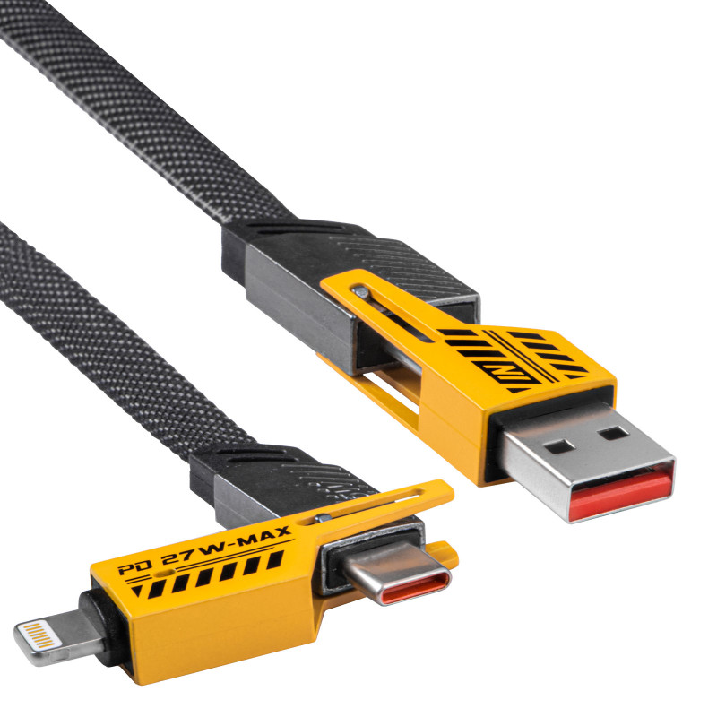 Akyga AK-USB-57 4-in-1 pintas kabelis USB-A/USB-C – USB-C/Lightning, USB 2.0, 65 W, 1 m, pilkas